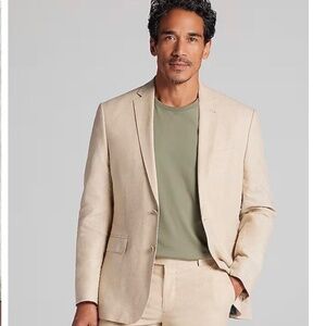 JOSEPH ABBOUD Linen Cotton Blend Blazer Suit Jacket Tan Ecru Lined NEW Medium M